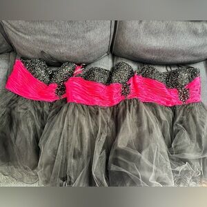 Lot of 3 matching XL beaded, tulle, black and pink dresses